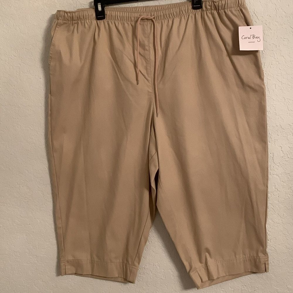 NWT Coral Bay Casual Tan Elastic Waist Drawstring Pockets Shorts Size 3X